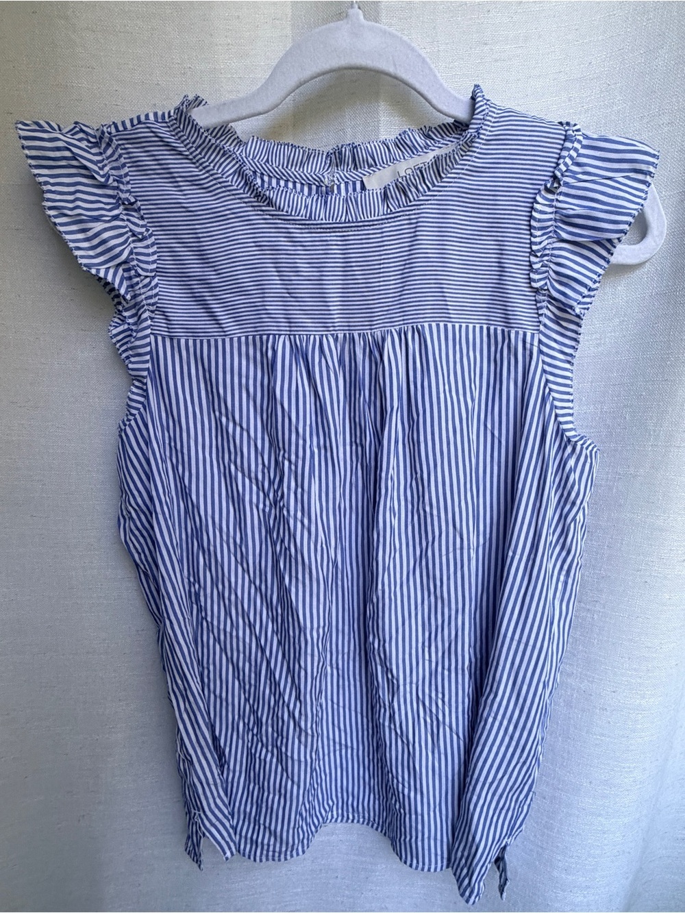 LOFT Petites Blue White Striped Ruffle Flutter Sleeve Blouse MP